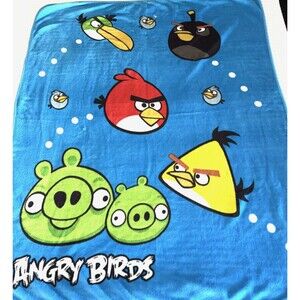 Angry Birds Big Blue Plush Throw Blanket 60" x 48” Lovey Soft - Rare Vintage
